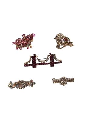 Vintage Rhinestone Brooch 5 Piece Bundle